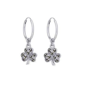 Celtic Shamrock Silver Hoop Earrings with Marcasite TER2108 - Jewelry